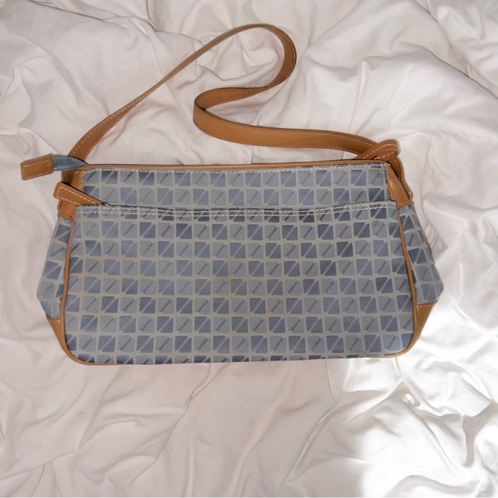 Nine & Co. Light Blue Print and Light Brown Leather Shoulder Bag